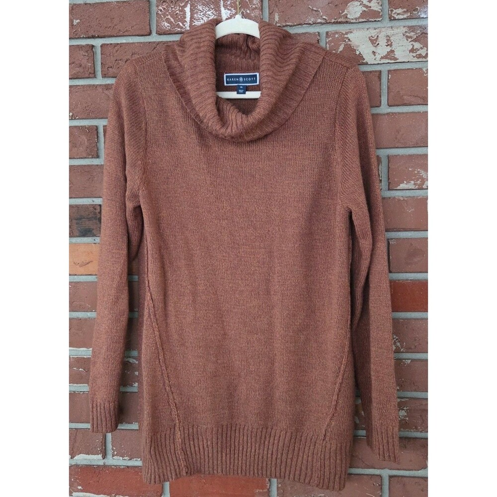 Karen Scott Women's Cowl Neck Knit Sweater Golden Brown Heathered Size‎ XL EUC